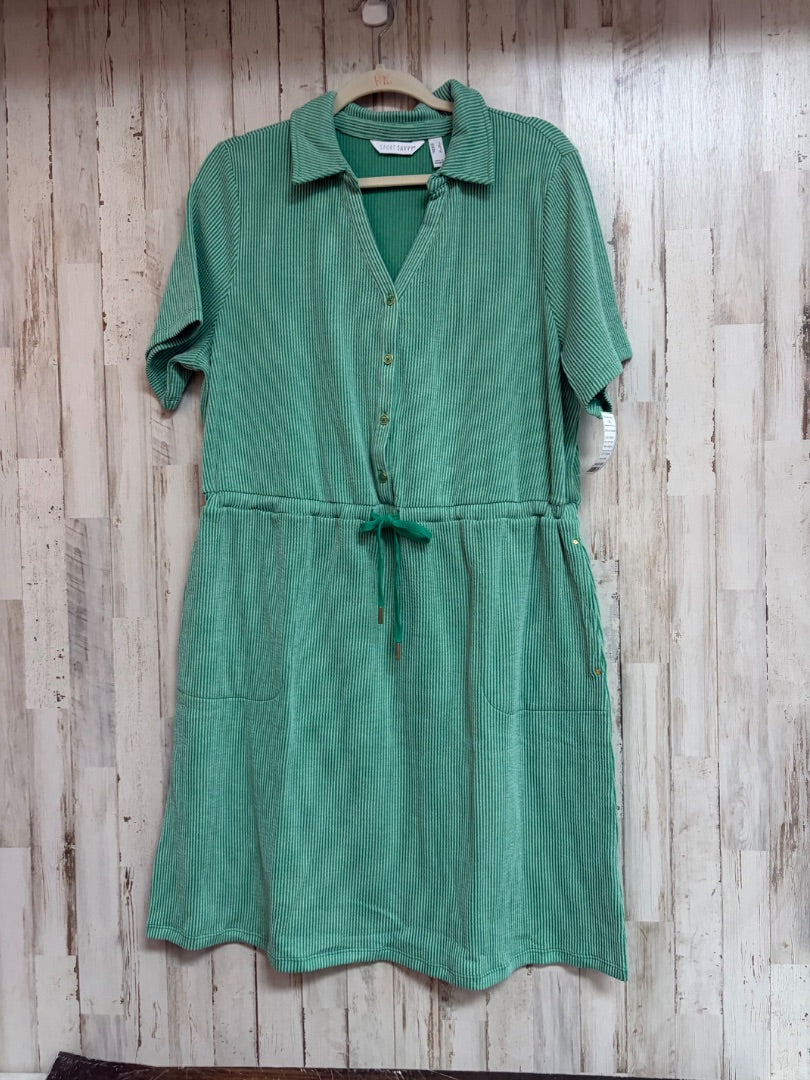 GREEN SPORT SAVVY RIBBED BUTTON DRESS, LADIES L