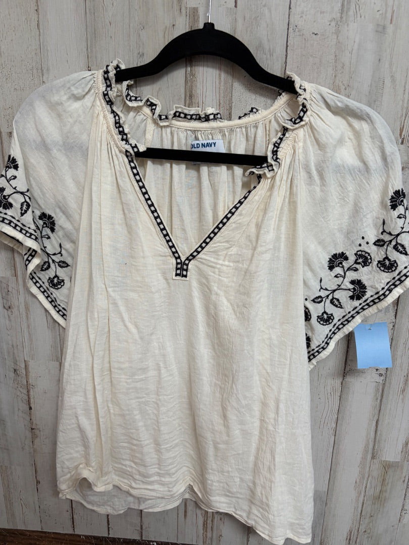 CREAM OLD NAVY SHEER EMBROIDERED TOP, LADIES S