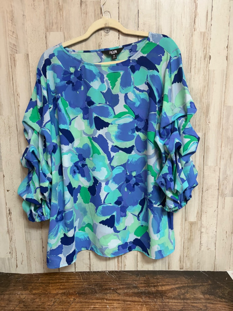 BLUE/GREEN SLIM FACTOR FLORAL WATERCOLOR TOP, LADIES XL