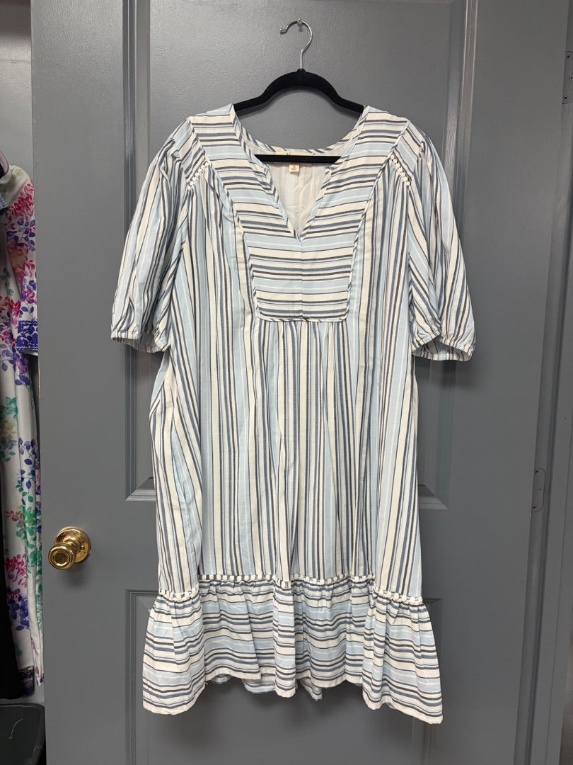 BLUE NURTURE STRIPE TIER DRESS, LADIES XL