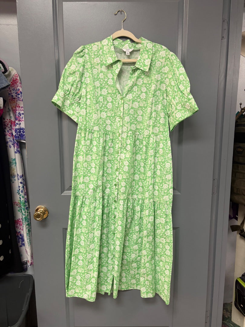 GREEN CROWN & IVY FLORAL BUTTON UP DRESS, LADIES XL