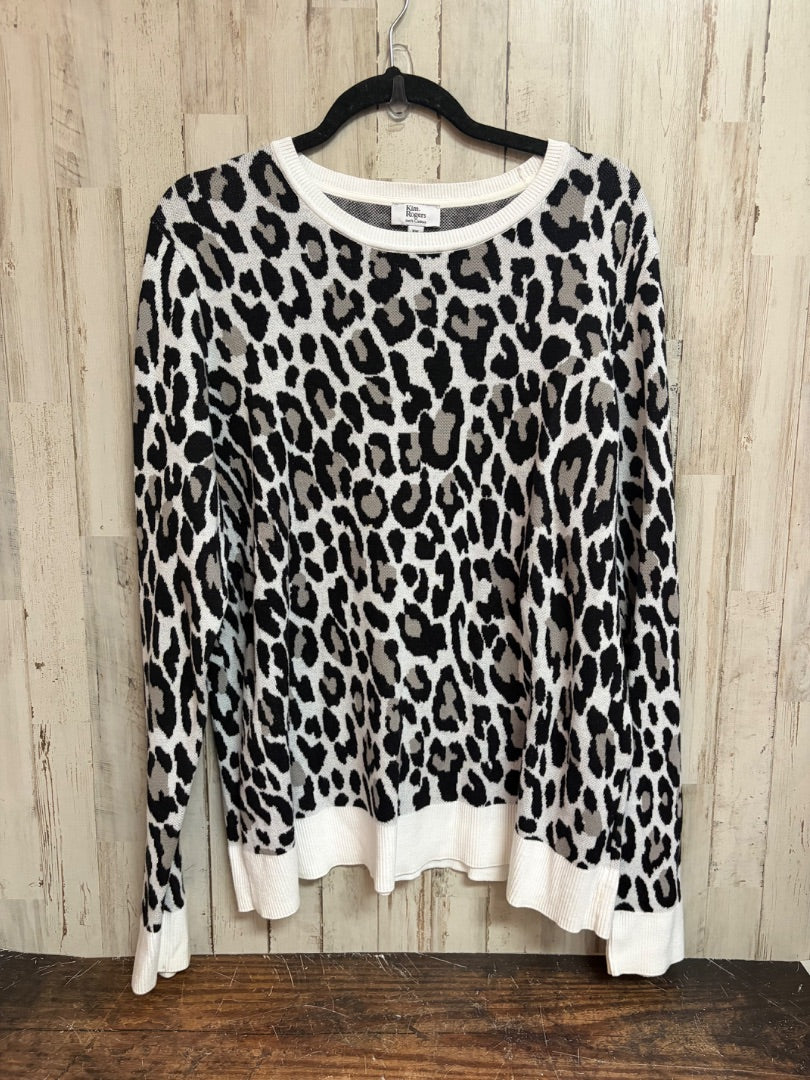 WHITE KIM ROGERS LEOPARD KNIT SWEATER, LADIES 2X