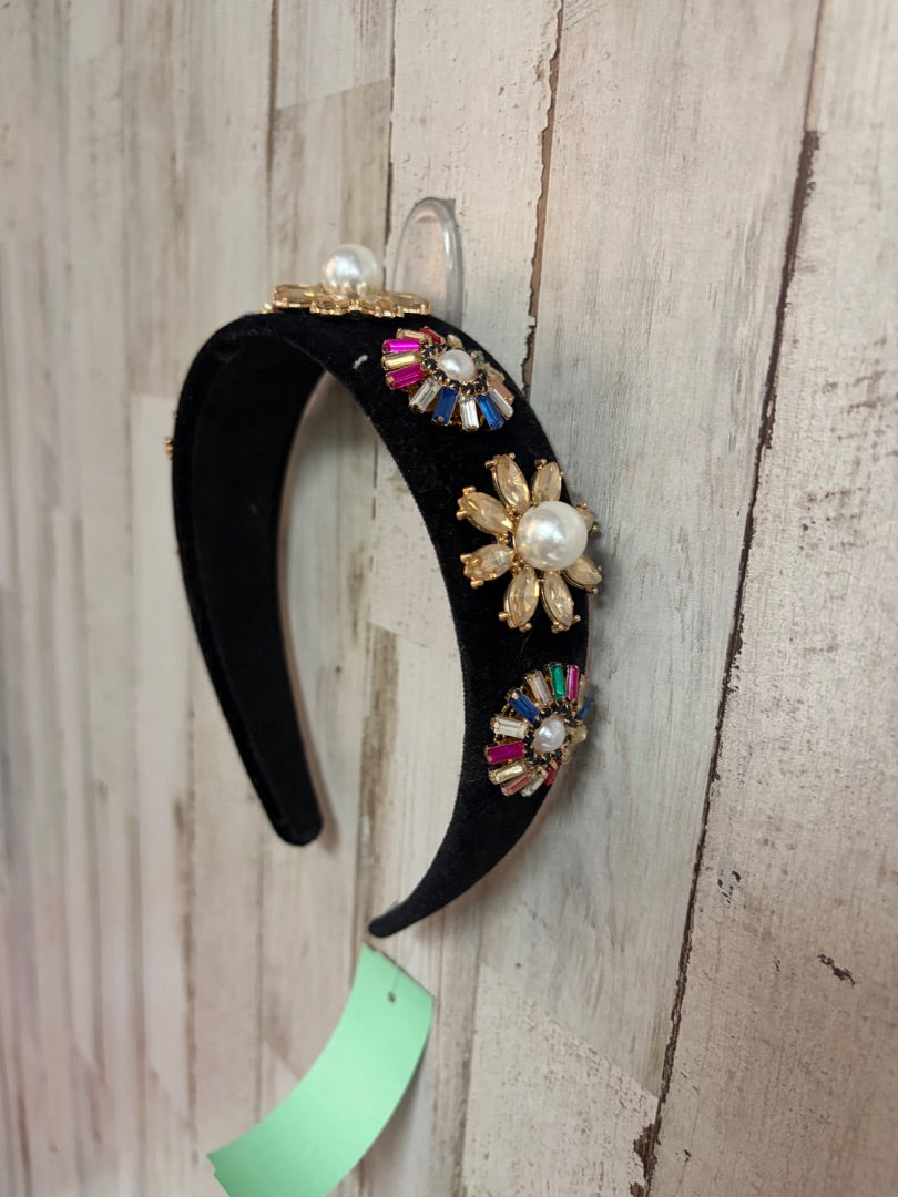BLACK BEADED JEWELED HEADBAND