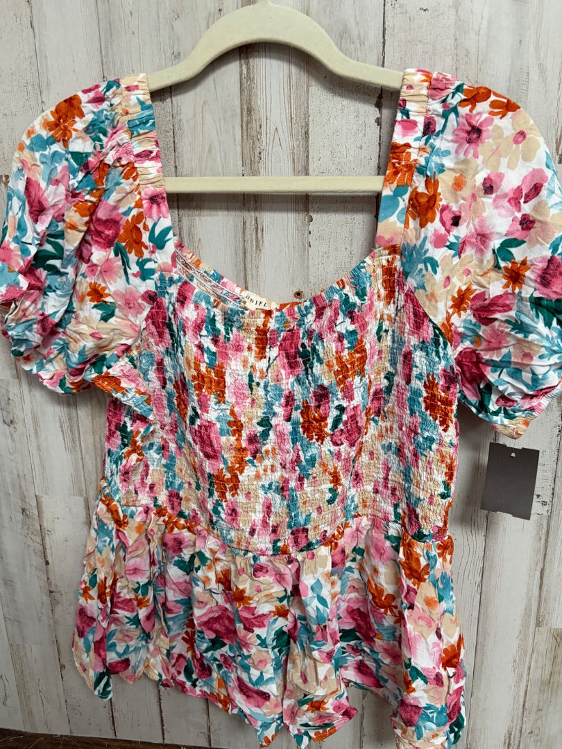 PINK JODIFL SMOCKED FLORAL TIER TOP, LADIES L