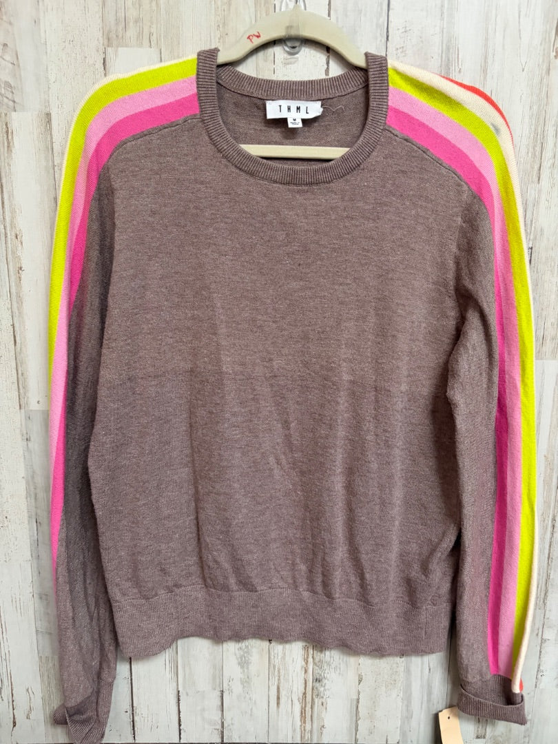 BROWN THML STRIPE SLEEVE KNIT TOP, LADIES M
