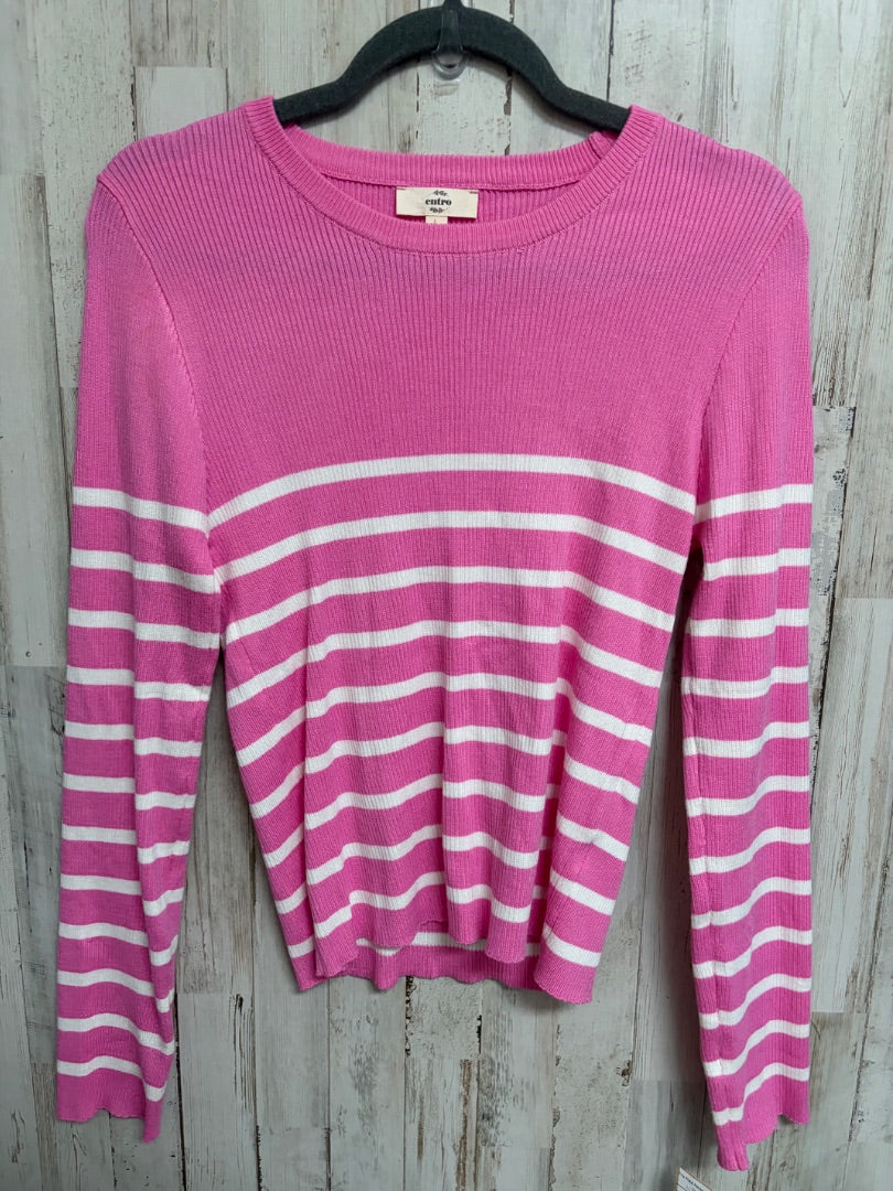 PINK/WHITE STRIPE RIBBED KNIT TOP, LADIES L