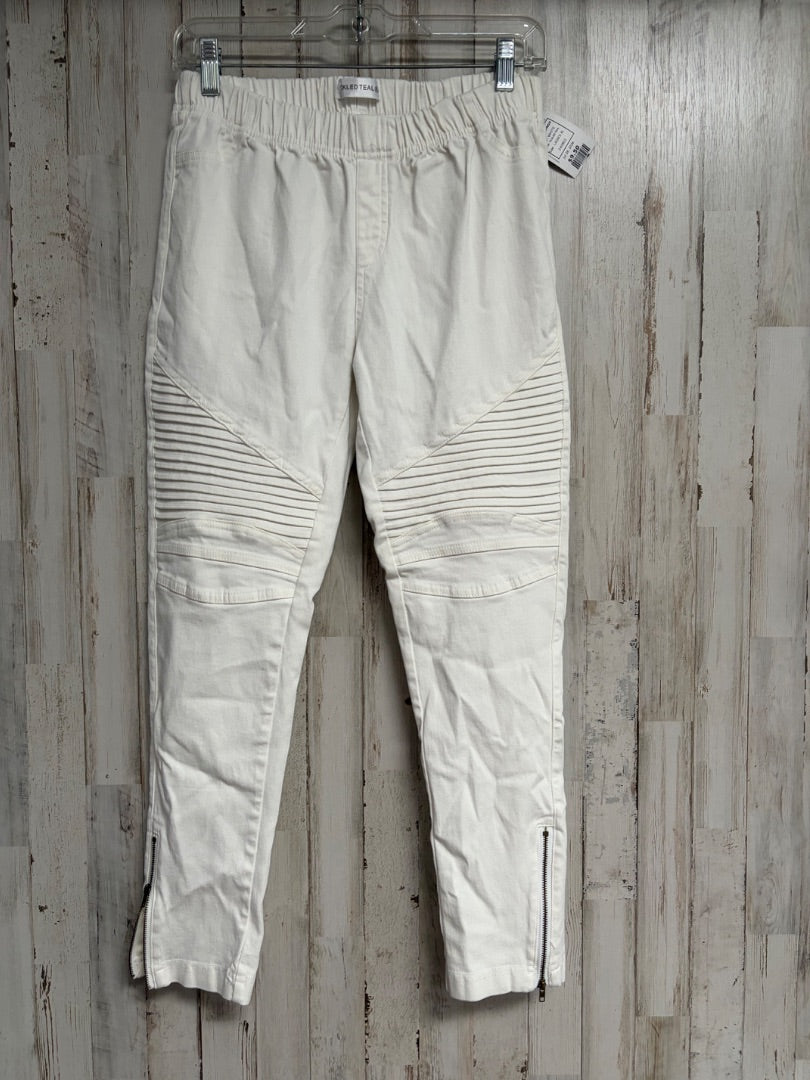 WHITE TICKLED TEAL MOTO JEGGINGS, LADIES XL