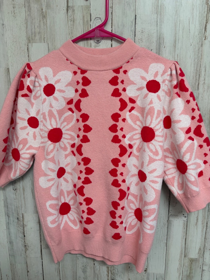 PINK THML FLORAL HEART KNIT TOP, LADIES M