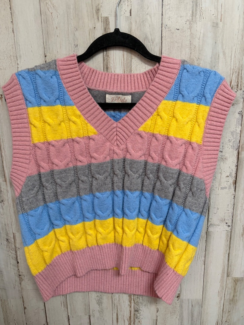 PEACH LISTICLE CABLE KNIT STRIPE SWEATER VEST, LADIES M