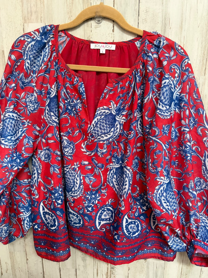 MAROON/BLUE FLORAL PUFF SLEEVE TOP, LADIES L