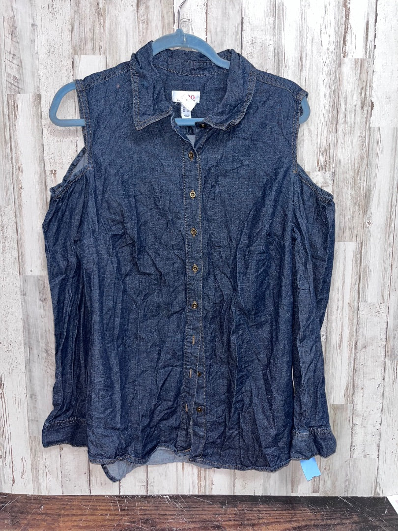 BLUE D & CO CHAMBRAY COLD SHOULDER BUTTON UP, LADIES L