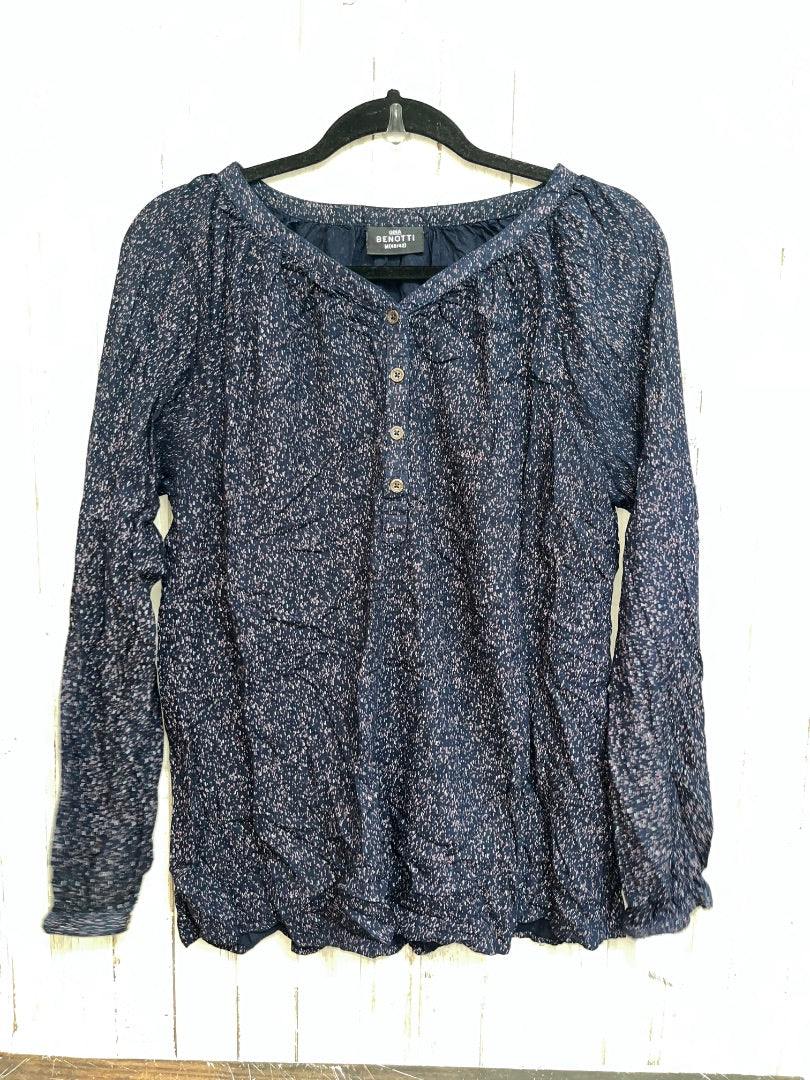 NAVY GINA BENOTTI SPECK BUTTON BLOUSE, LADIES L
