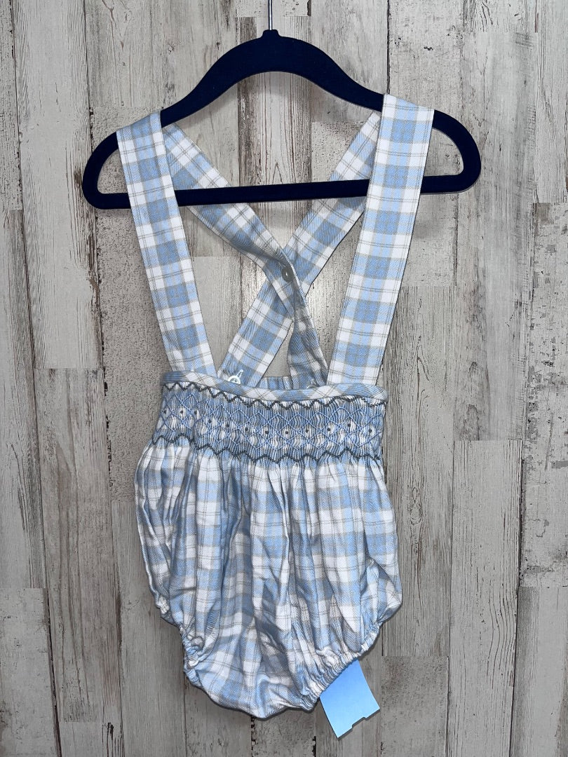 BLUE SHRIMP & GRITS SMOCKED PLAID BUBBLE OVERALL, BOY 18M