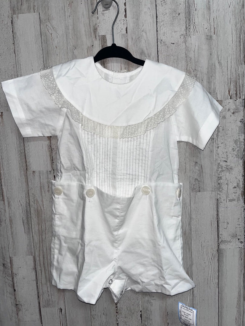 IVORY LACE TRIM BUTTON ROMPER, BOY 24M