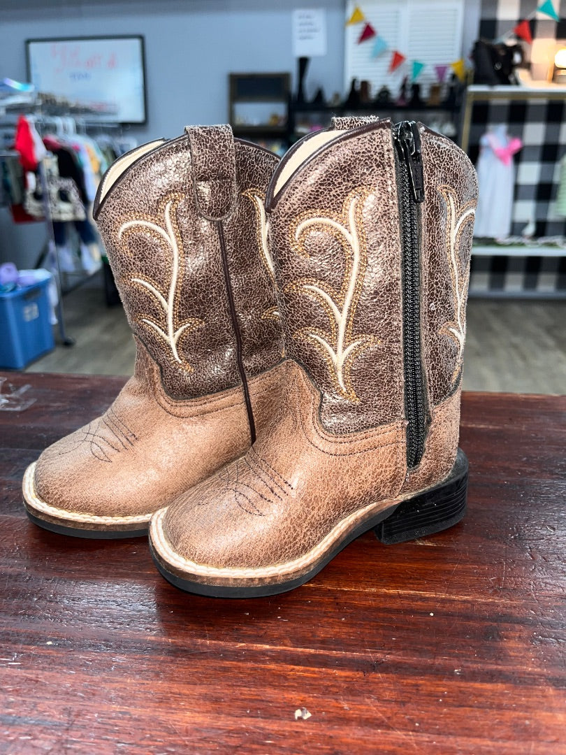 BROWN OLD WEST LEATHER ZIP BOOTS, SHOES 5