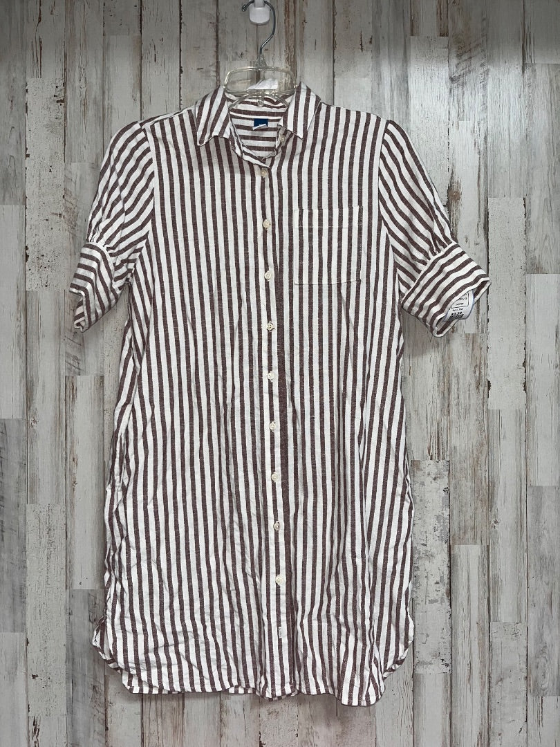 WHITE/BROWN OLD NAVY STRIPE LINEN BUTTON UP DRESS, LADIES XS