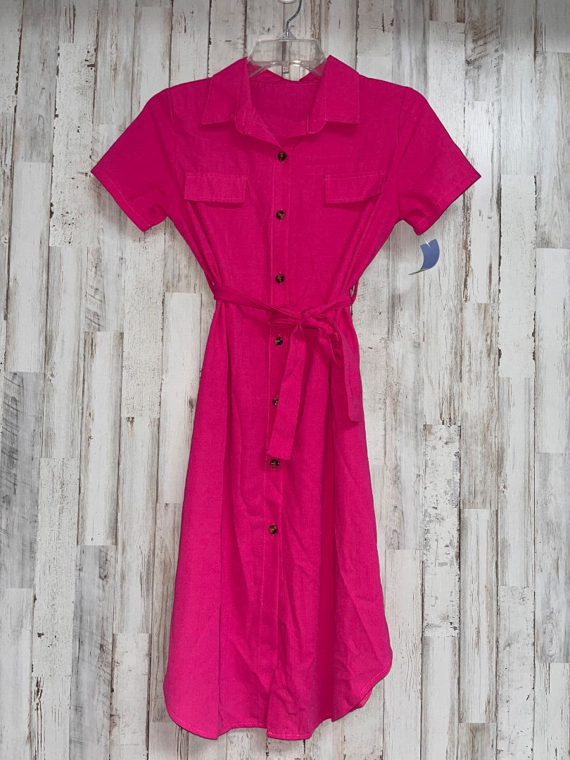 PINK SHEIN BUTTON UP BELTED DRESS, GIRL 11/12