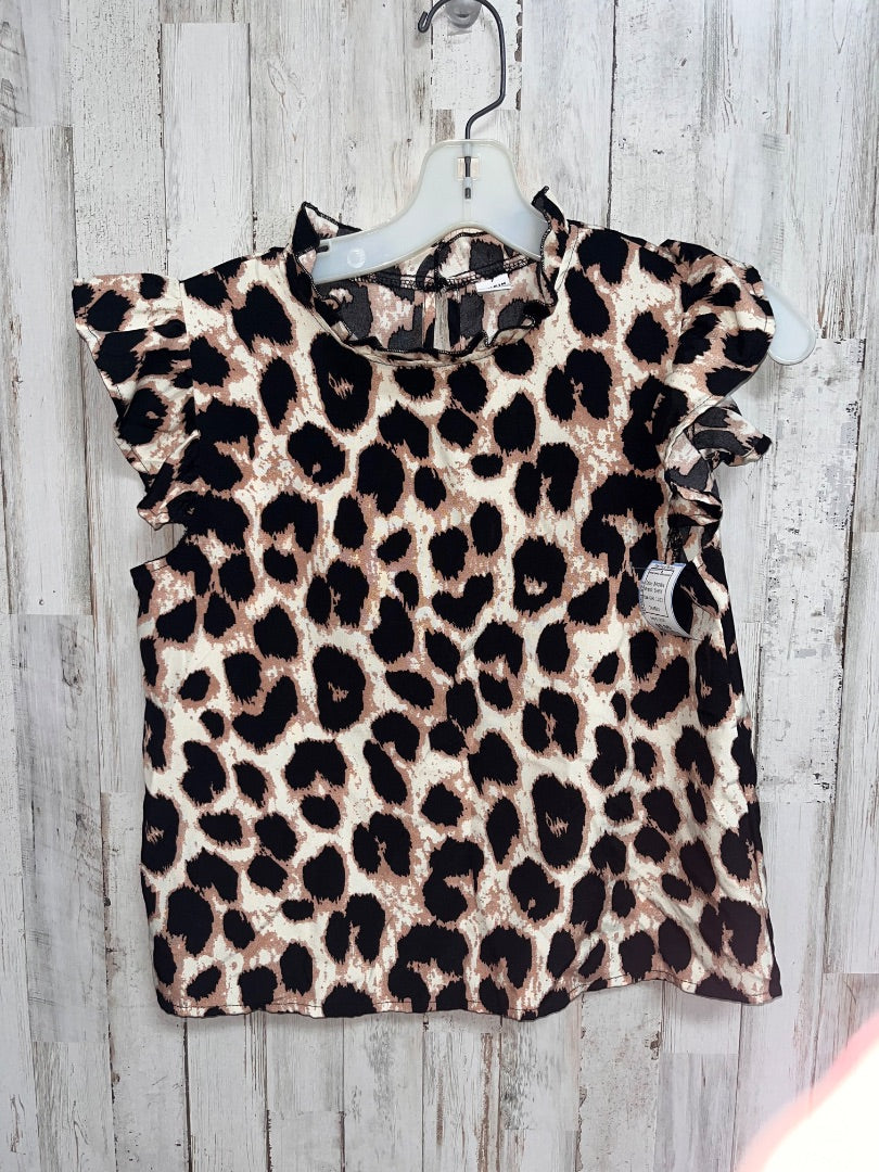 BROWN SHEIN LEOPARD RUFFLE SLEEVE BLOUSE, GIRL 11/12