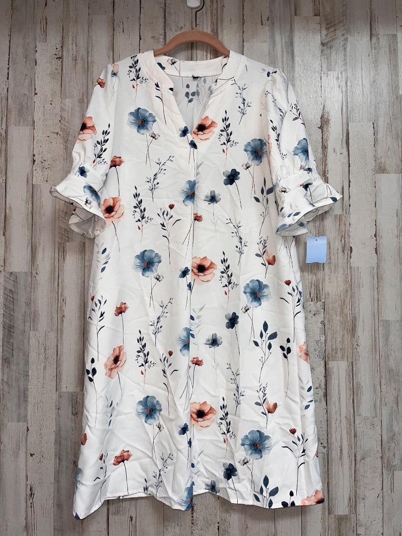 WHITE FLORAL POCKET V NECK DRESS, LADIES S