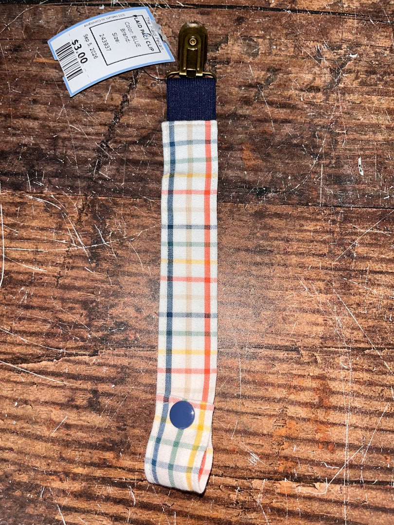 BLUE PLAID PACI CLIP