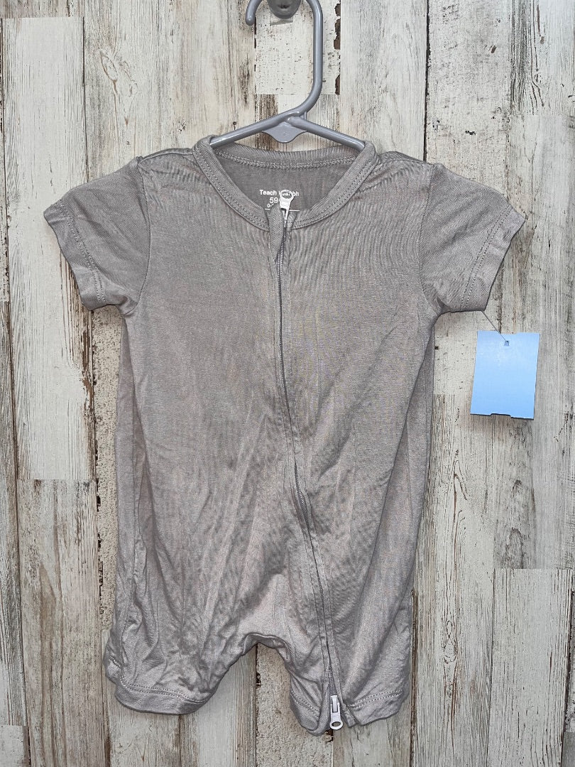 GREY TEACH SOFT ZIP ROMPER, BOY 0-3M