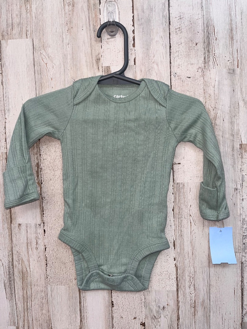 GREEN CARTERS RIBBED ONESIE, BOY 0-3M