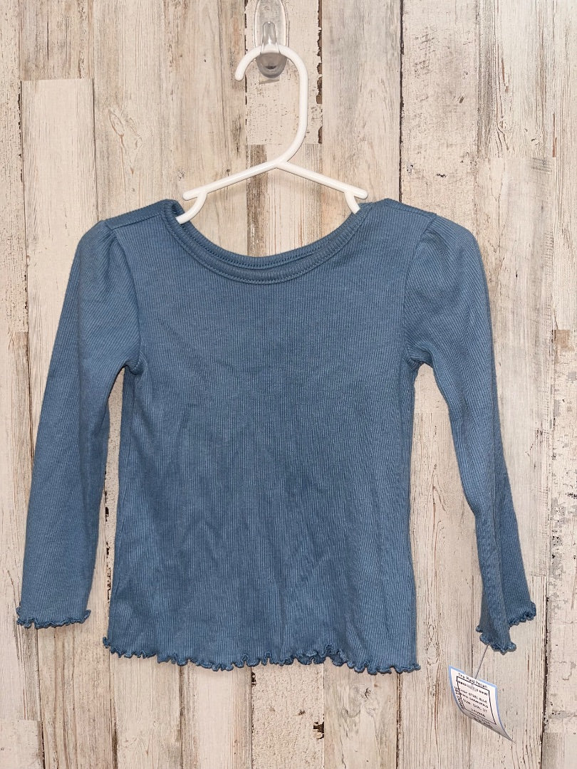 STEEL BLUE GARANIMALS RIBBED RUFFLE SHIRT, GIRL 2T