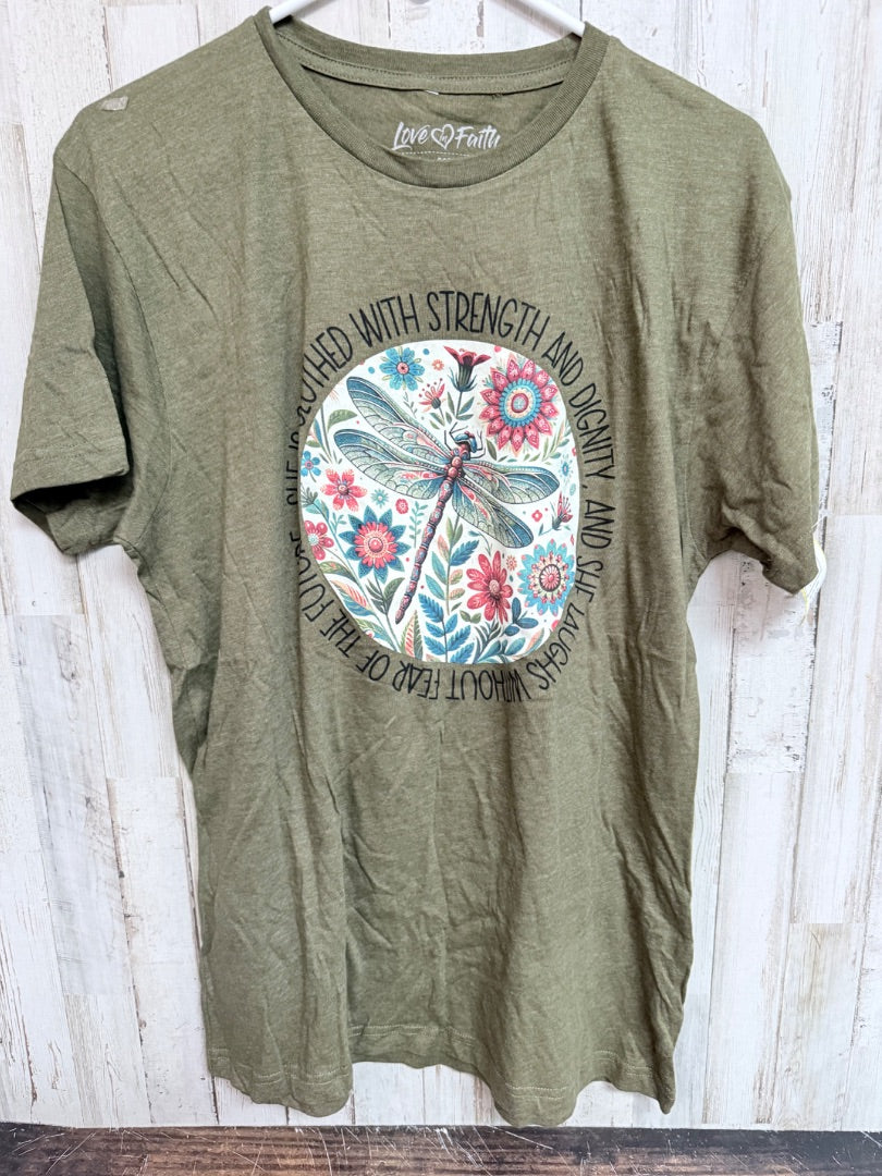 Green Love and Faith She is clothed with strength tee, Ladies M