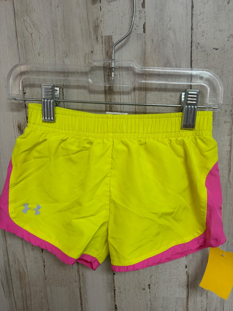 NEON YELLOW UNDER ARMOUR DRY FIT SHORTS, GIRL 2T