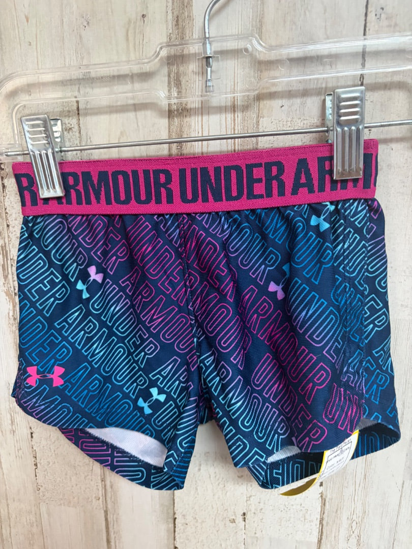 NAVY UNDER ARMOUR LOGO PRINT SHORTS, GIRL 2T