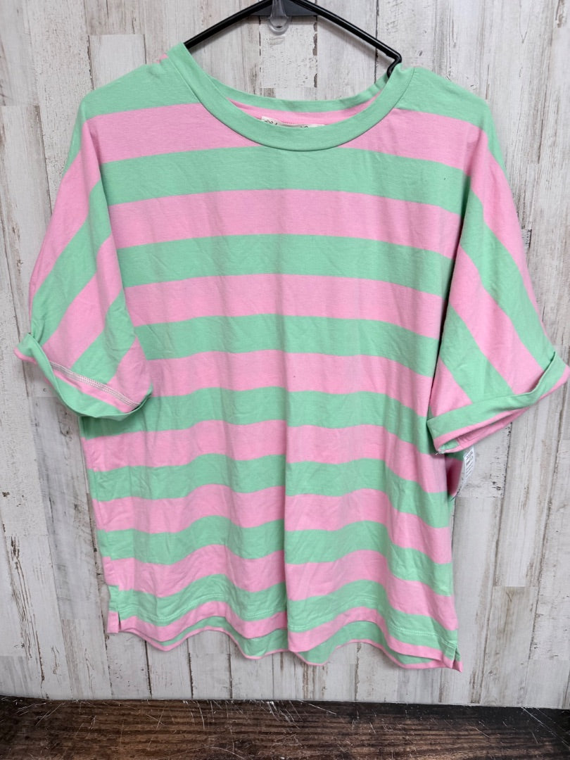 green/pink Vine and love Stripe shirt, Ladies L