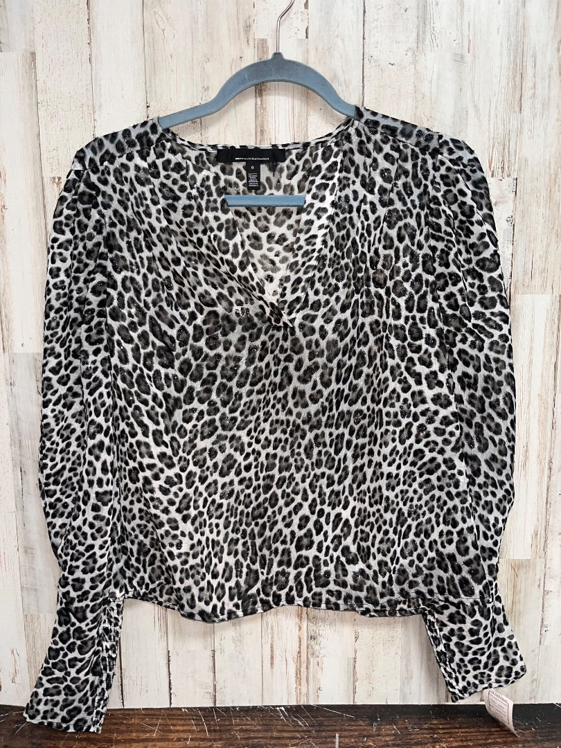 GREY WHITE HOUSE BLACK MARKET SHEER CHEETAH BLOUSE, LADIES XS