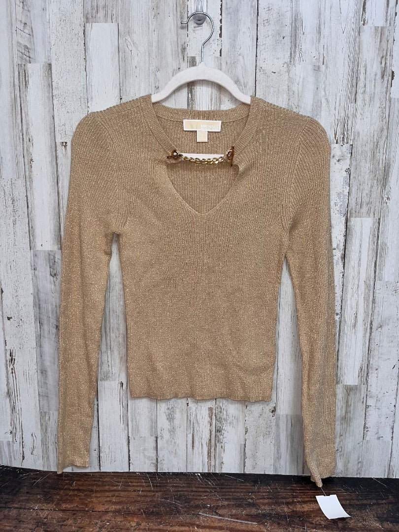 GOLD MICHAEL KORS KEYHOLE RIBBED SWEATER, LADIES S
