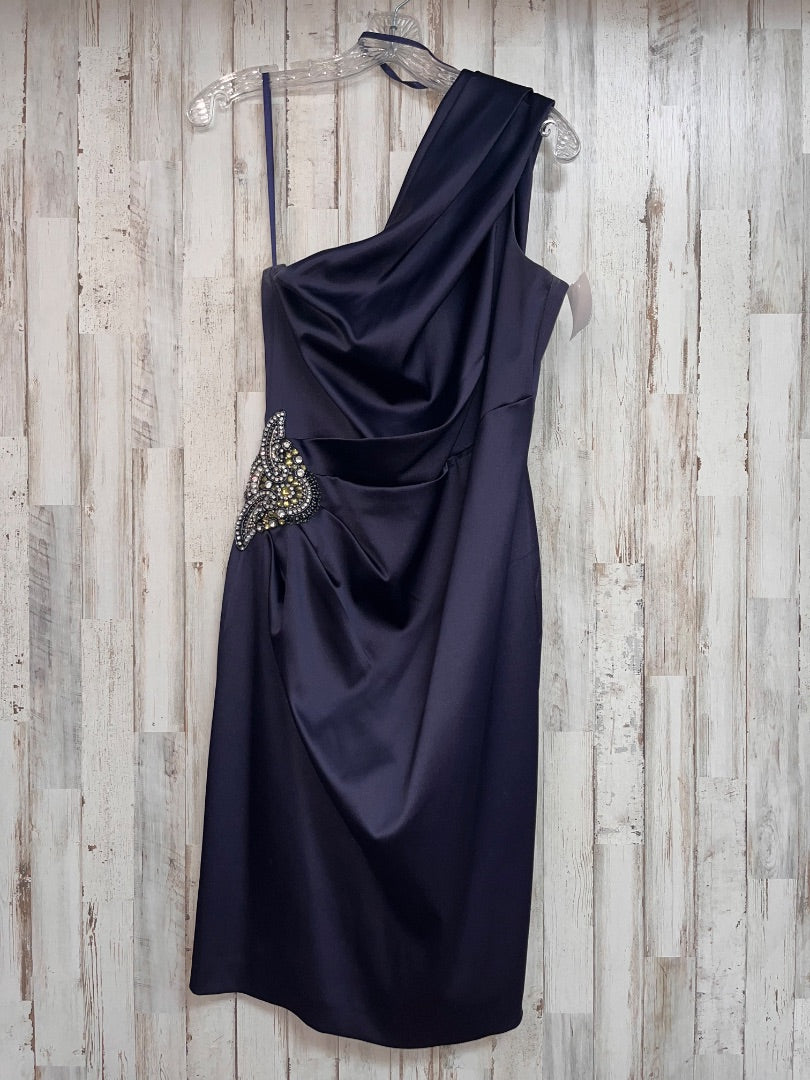 NAVY ELIZA J SZ 8 EMBELLISHED ONE SHOULDER COCTAIL DRESS, LADIES M