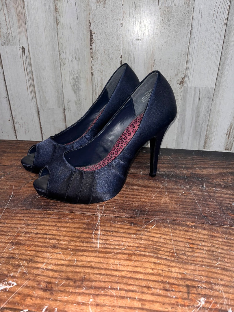 NAVY PEEP TOE HEELS, SHOES A8