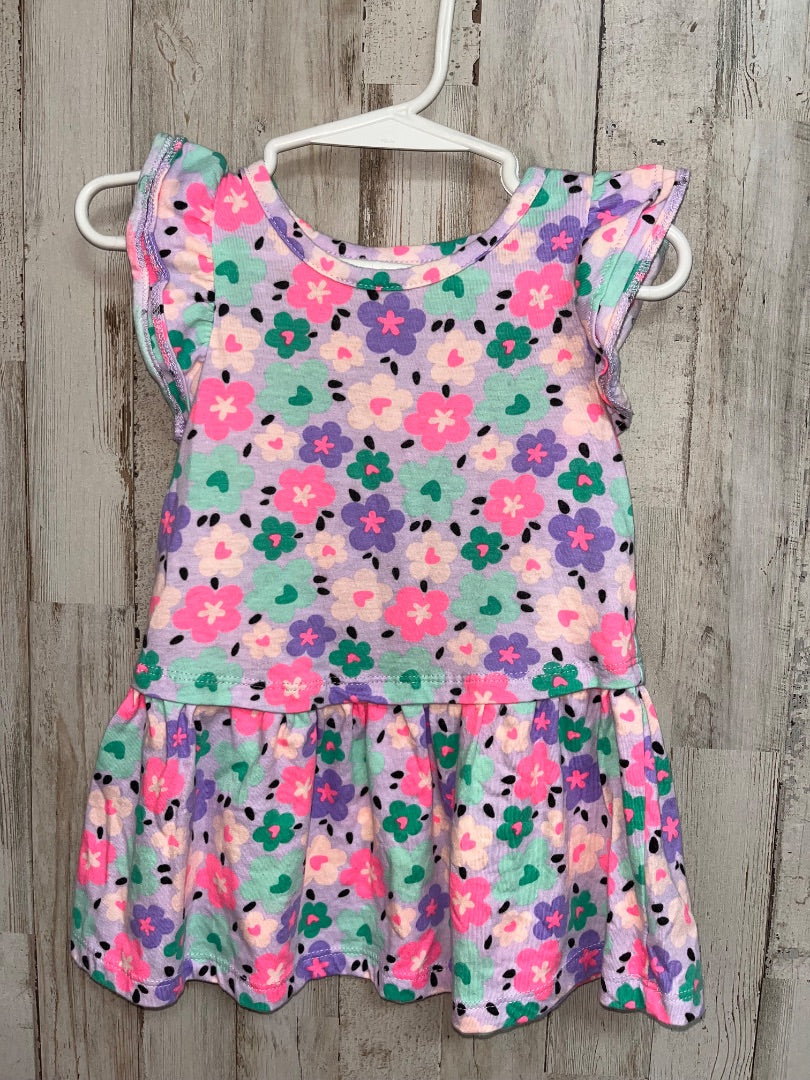 PINK/PURPLE OKIE DOKIE FLORAL TIER COTTON DRESS, GIRL 18M