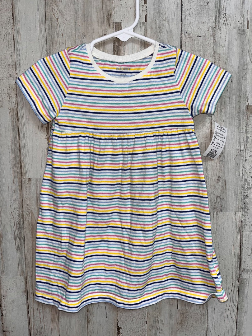 WHITE OLD NAVY STRIPE COTTON DRESS, GIRL 18-24M