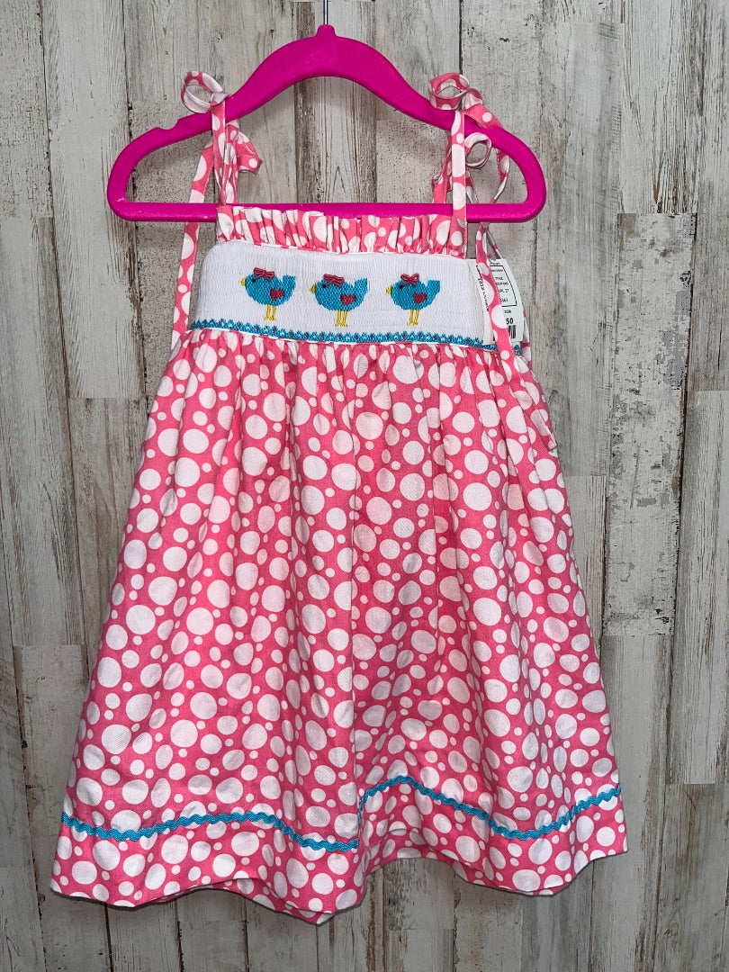 PINK SMOCKTIONS DOT SMOCK BIRD DRESS, GIRL 2T