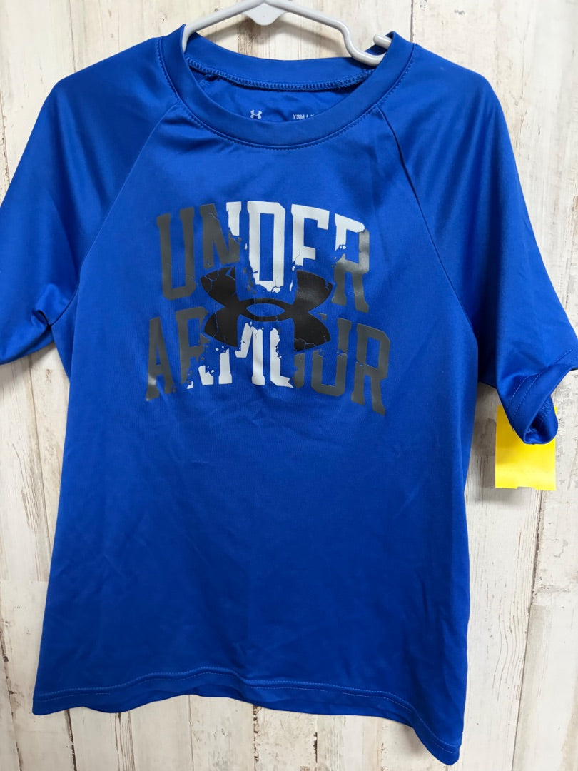 BLUE UNDER ARMOUR LOGO TEE, BOYS 8