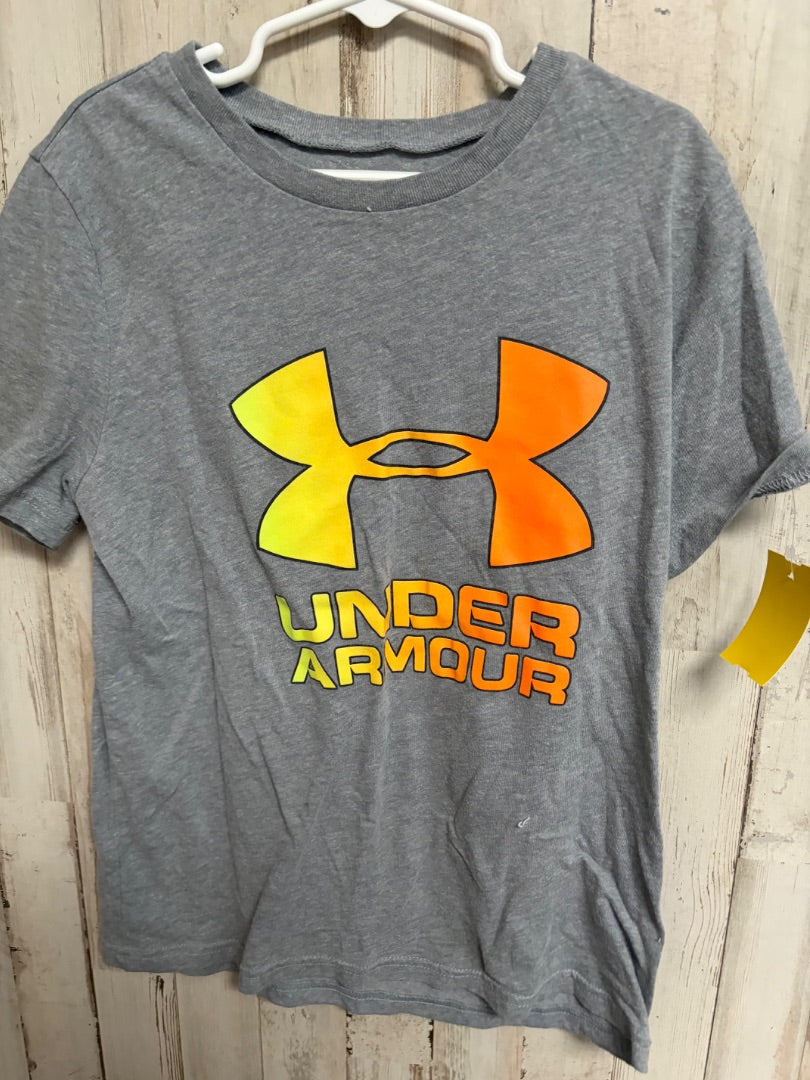 GREY UNDER ARMOUR COTTON LOGO TEE, BOYS 8