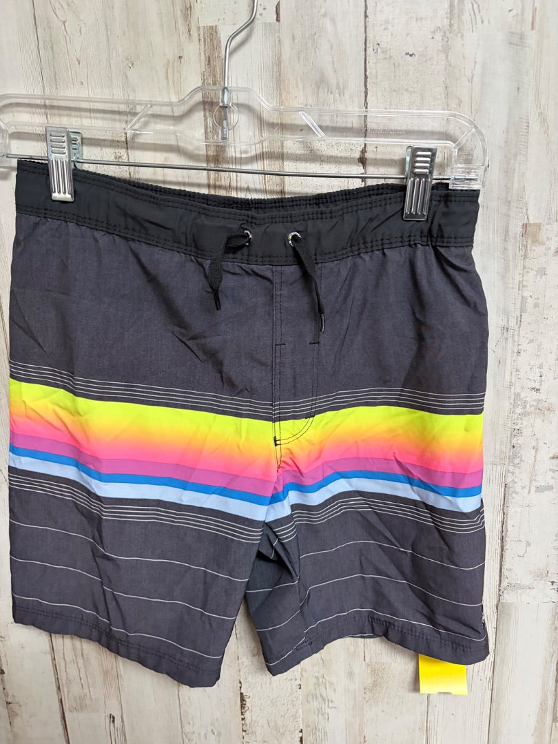 BLACK HURLEY STRIPE SWIM SHORTS, BOYS 7/8