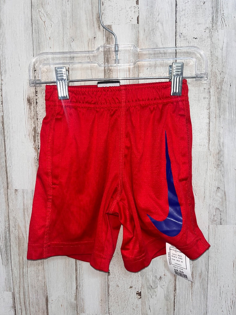 RED NIKE DRY FIT LOGO SHORTS, BOY 4T