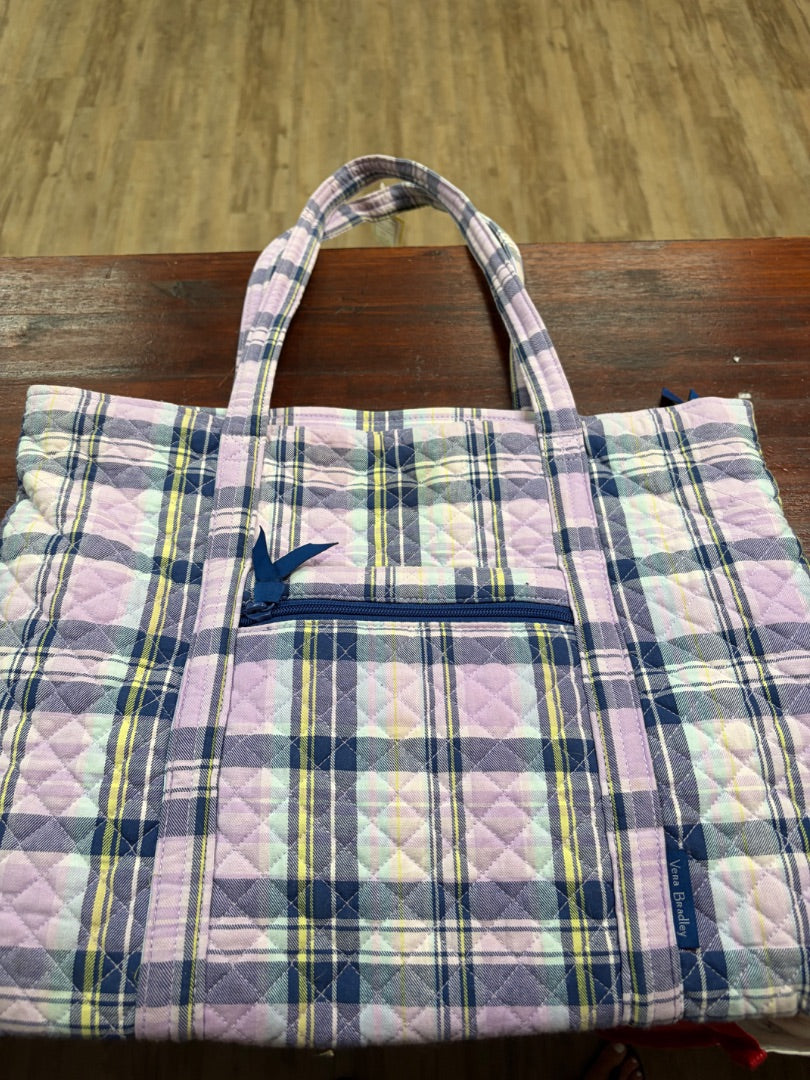 LILAC VERA BRADLEY LARGE PLAID QUILTED TOTE