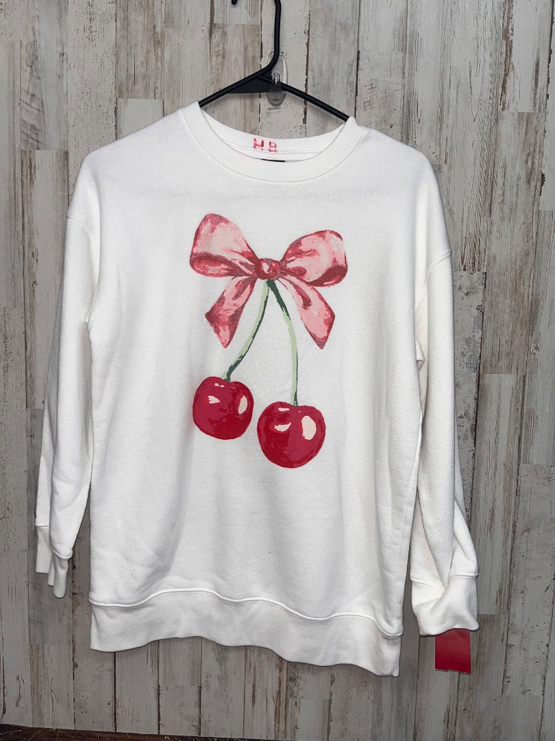 WHITE ART CLASS CHERRY BOW SWEATSHIRT, GIRL 10/12