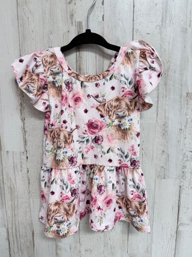 Pink BOUTIQUE Highland cow flowy top, Girl 12-18M