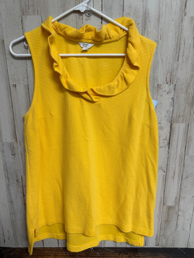 YELLOW CROWN & IVY RIBBED RUFFLE TOP, LADIES L