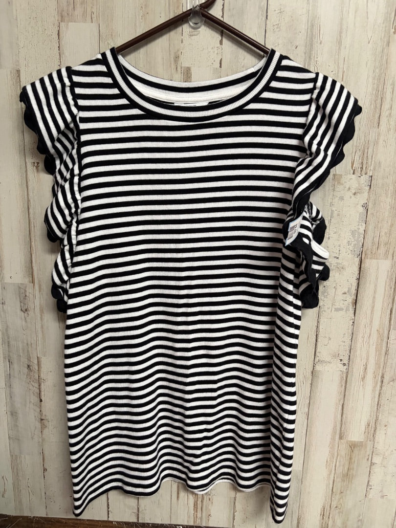 BLACK/WHITE STRIPED RUFFLE TOP, LADIES L