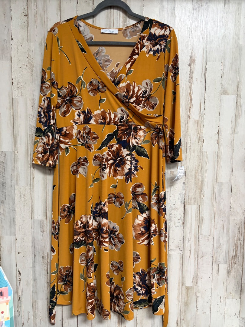 MUSTARD MY BUMP FLORAL DRESS, LADIES L