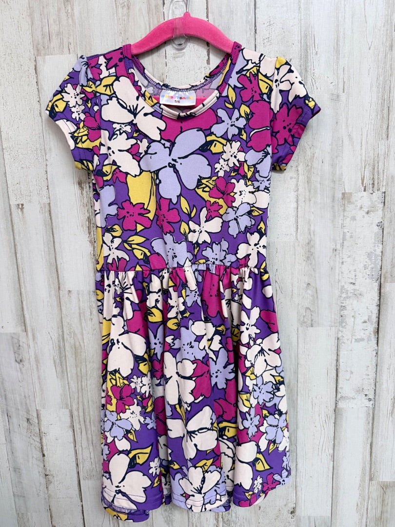 PURPLE DOT DOT SMILE FLORAL PRINT DRESS, GIRLS 5/6