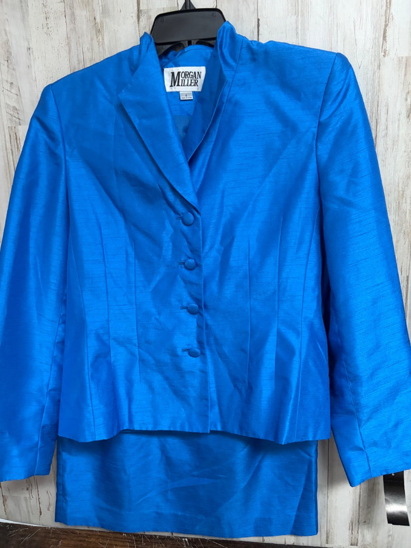 BRIGHT BLUE MORGAN MILLER SZ 8 BLAZER/SKIRT SET, LADIES M